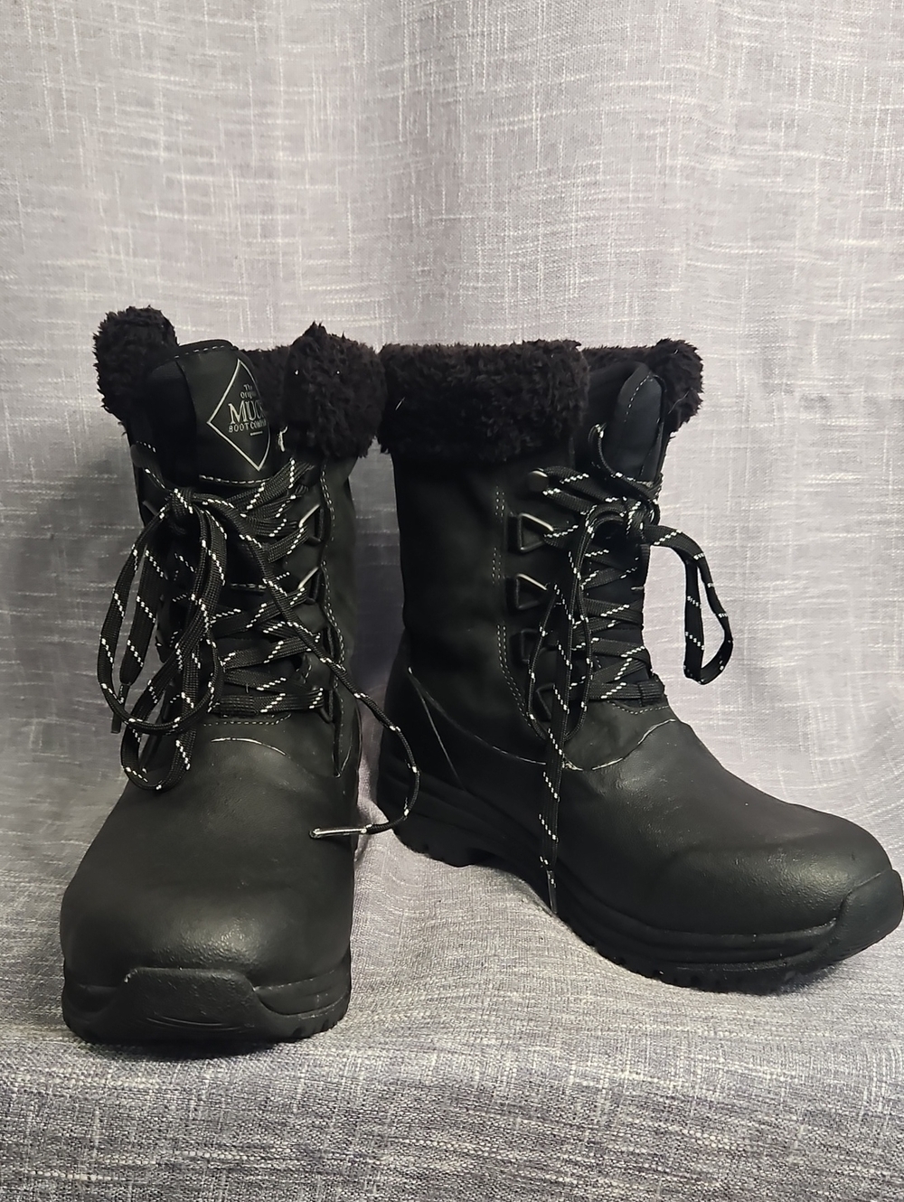 Muk Luks Black Faux-Fur Lace-Up Winter Boots
